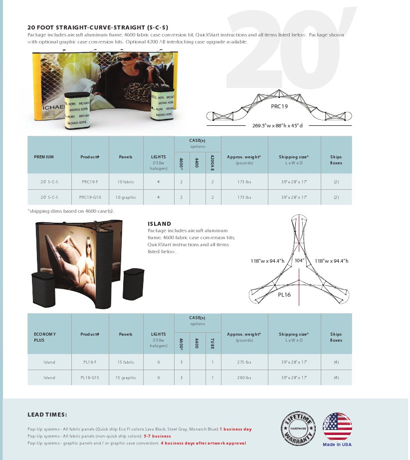 20' Premium Curve-Straight-Curve & Island Trade Show Pop Up Displays